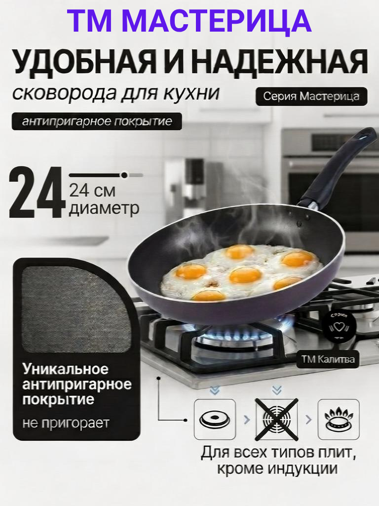 Сковорода антипригарная 24 см Мастерица ТМ Мастерица